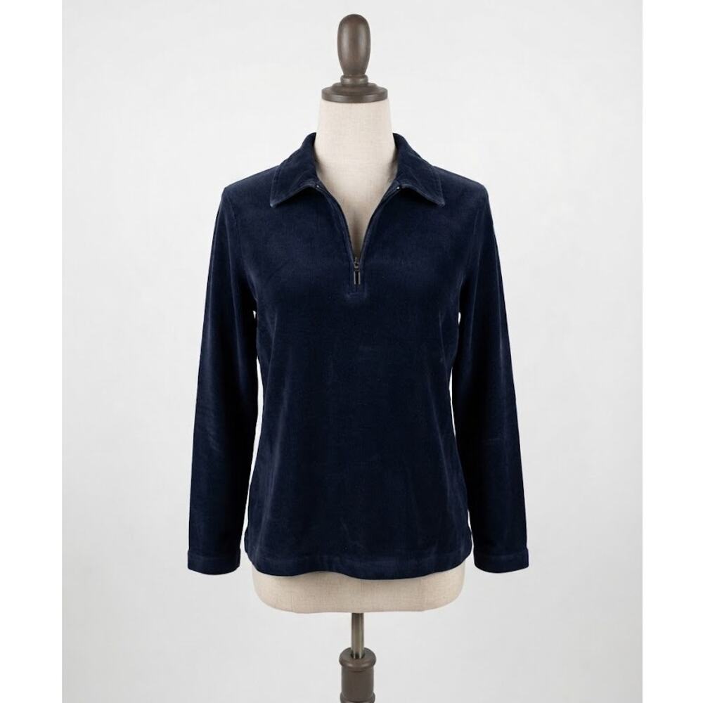 Liz Claiborne Vintage Navy Blue Velour Quarter-Zip Pullover Medium
